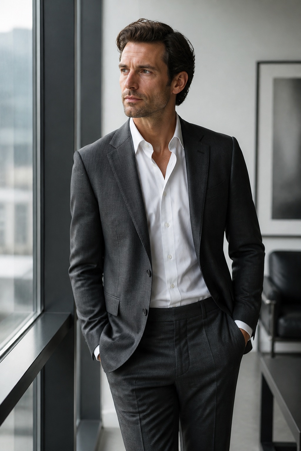 Man in a charcoal custom business suit