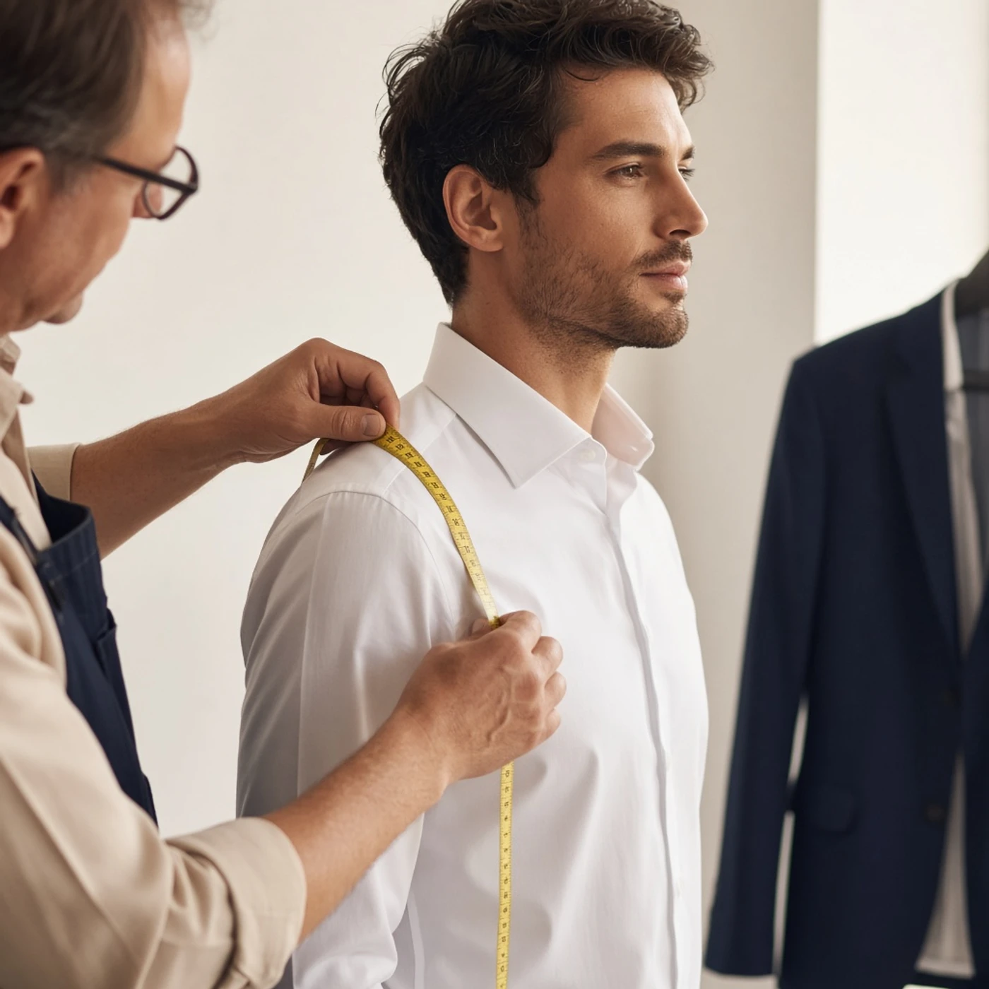 Tailor taking precise measurements for a custom fit